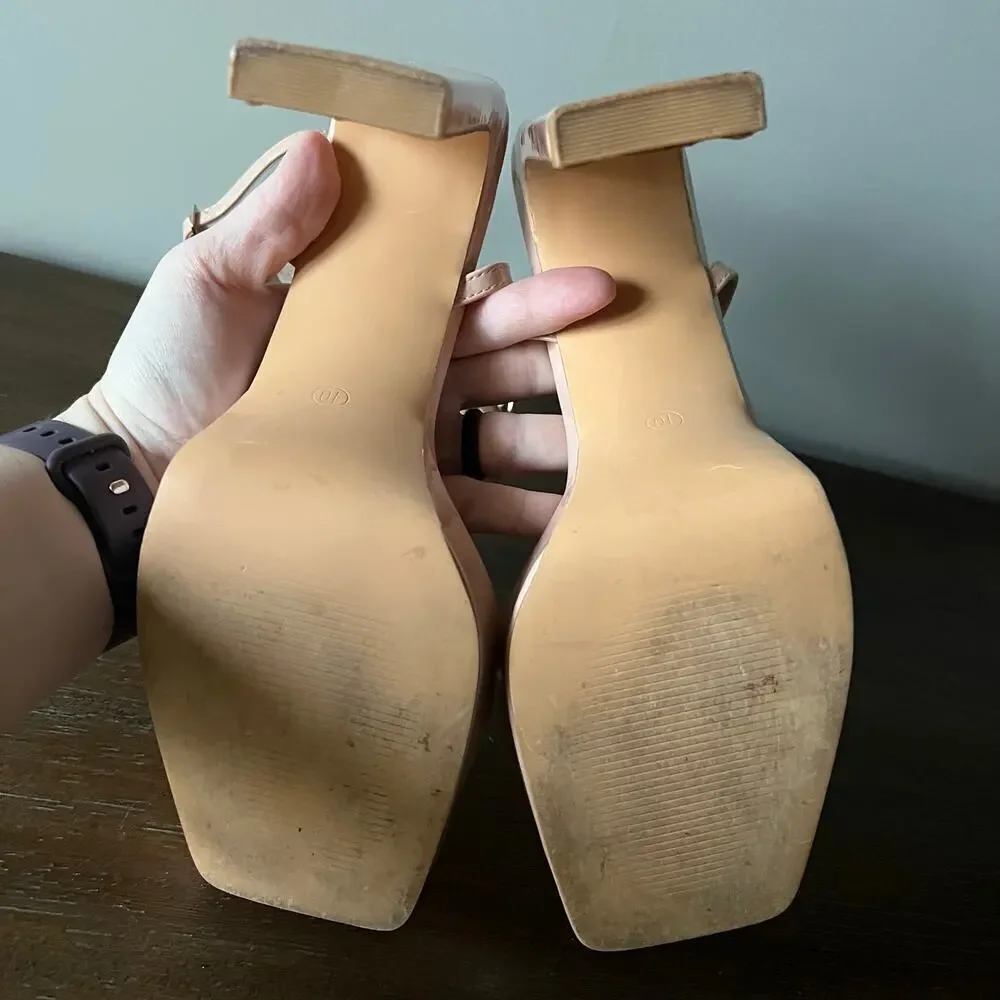 Lulus Woman’s Konoku Light Nude Platform Ankle Strap‎ High Heel Sandals- Size 10